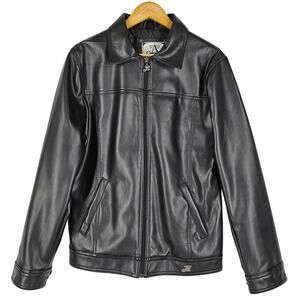 A COLLEZIONI MEN'S BLACK SMOOTH FAUX LEATHER FULL ZIP JACKET SIZE MEDIUM